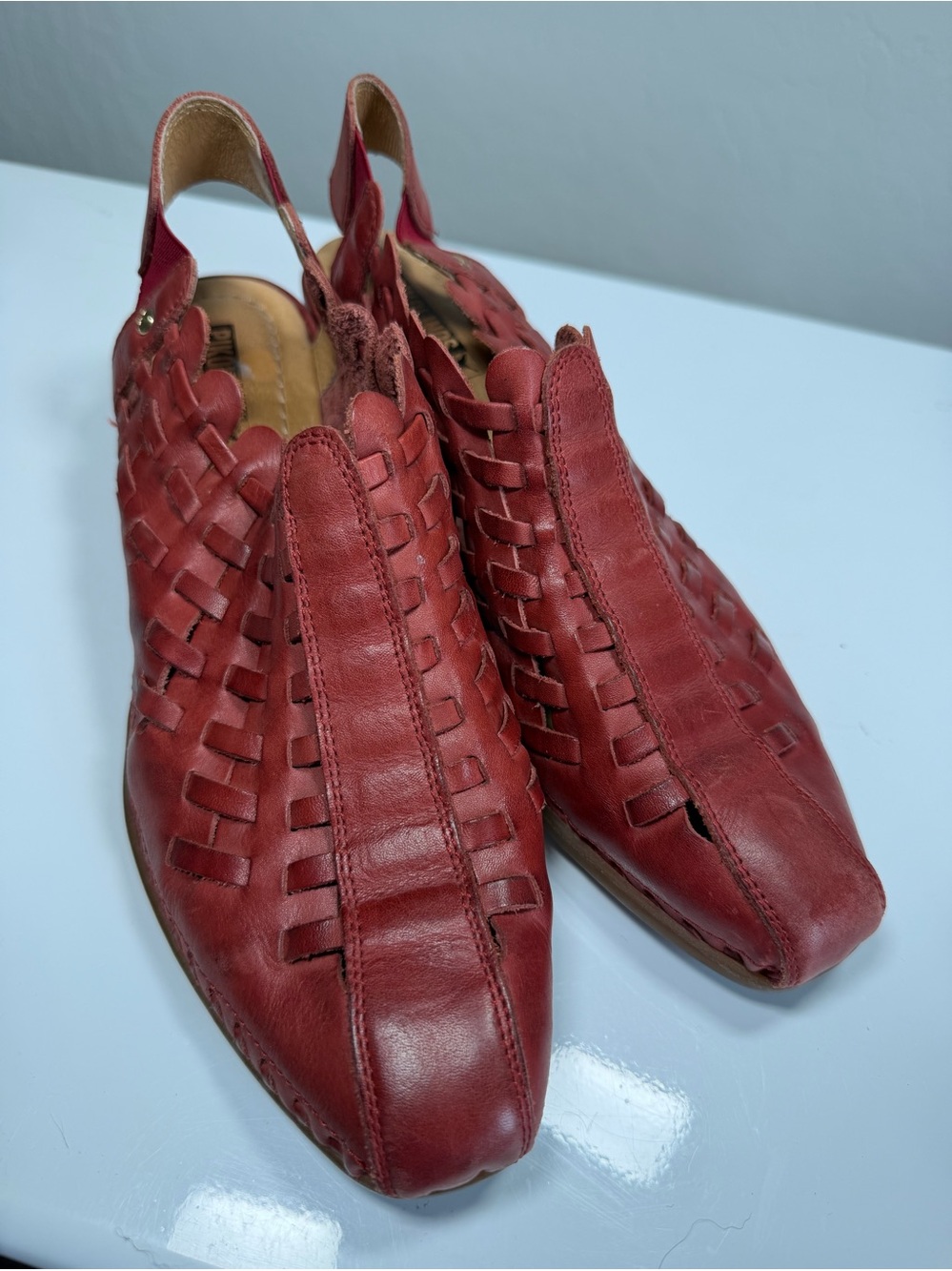 Pikolinos Woven Leather Slingback Flats Brick Red Rustic Huarache Size 41
